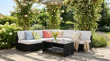 Bahamas utomhus hörnsoffa 5-sits vändbar med öppet avslut och bord med hylla - Svart - Products - Utemöbler & utemiljö - Loungemöbler - Loungeset & loungegrupp