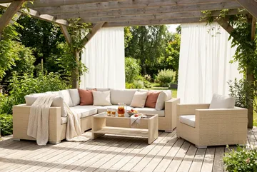 Bahamas utomhus hörnsoffa 6-sits vändbar med fåtölj och bord med hylla - Beige - Products - Utemöbler & utemiljö - Loungemöbler - Loungeset & loungegrupp