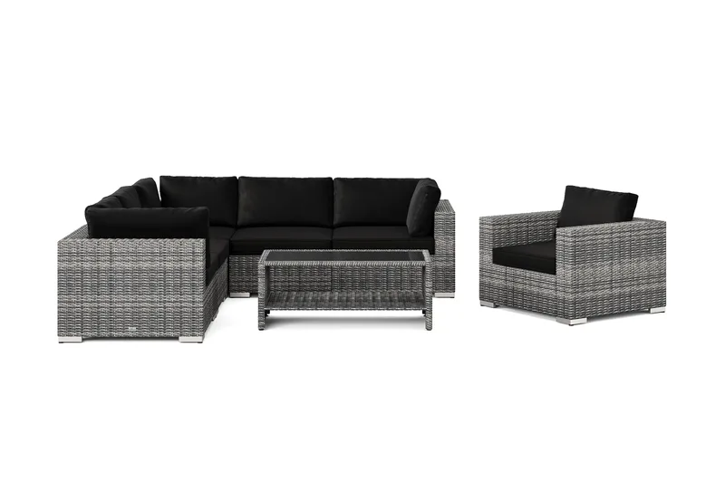 Bahamas utomhus hörnsoffa 6-sits vändbar med fåtölj och bord med hylla - Grå - Products - Utemöbler & utemiljö - Loungemöbler - Loungeset & loungegrupp