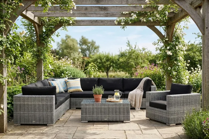 Bahamas utomhus hörnsoffa 8-sits vändbar med fåtölj och bord - Grå - Products - Utemöbler & utemiljö - Loungemöbler - Loungeset & loungegrupp