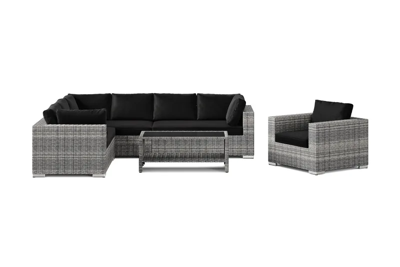 Bahamas utomhus L-soffa höger 7-sits med fåtölj och bord med hylla - Grå - Products - Utemöbler & utemiljö - Loungemöbler - Loungeset & loungegrupp