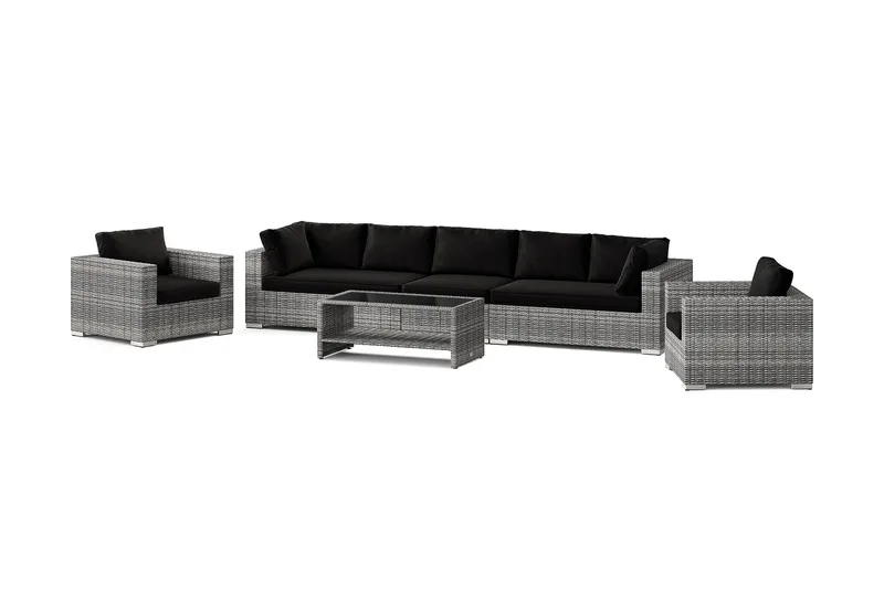 Bahamas utomhus soffgrupp 7-sits med två fåtöljer och bord med hylla - Grå - Products - Utemöbler & utemiljö - Loungemöbler - Loungeset & loungegrupp