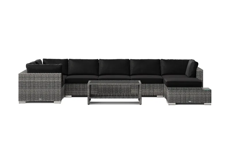Bahamas utomhus U-soffa 7-sits vändbar divan med öppet avslut och bord med hylla - Grå - Products - Utemöbler & utemiljö - Loungemöbler - Loungeset & loungegrupp