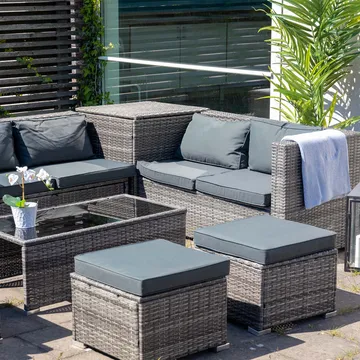 Exklusiv loungegrupp | Inbyggd förvaring | Grå konstrotting | Djursvik - Products - Utemöbler & utemiljö - Loungemöbler - Loungeset & loungegrupp