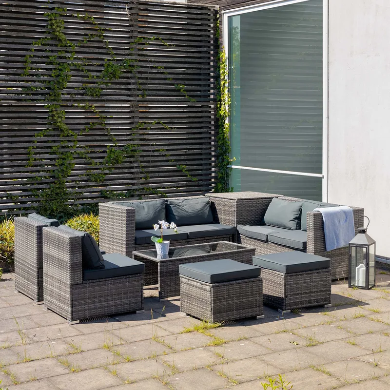 Exklusiv loungegrupp | Inbyggd förvaring | Grå konstrotting | Djursvik - Products - Utemöbler & utemiljö - Loungemöbler - Loungeset & loungegrupp