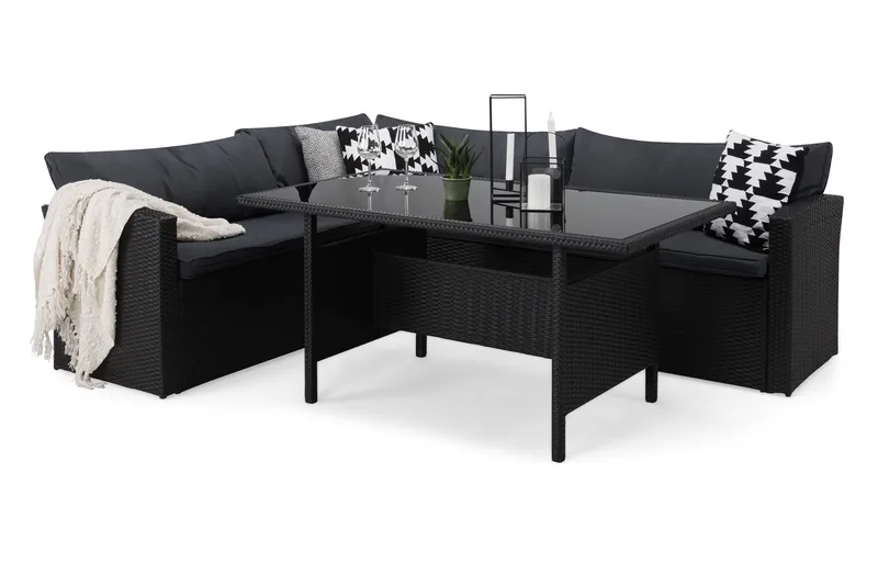 James Light Soffgrupp och Loungegrupp Utomhus 5-sits i konstrotting för trädgård och uteplats - Svart / Svarta dynor - Products - Utemöbler & utemiljö - Loungemöbler - Loungeset & loungegrupp