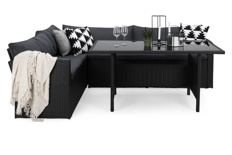 James Light Soffgrupp och Loungegrupp Utomhus 5-sits i konstrotting för trädgård och uteplats - Svart / Svarta dynor - Products - Utemöbler & utemiljö - Loungemöbler - Loungeset & loungegrupp