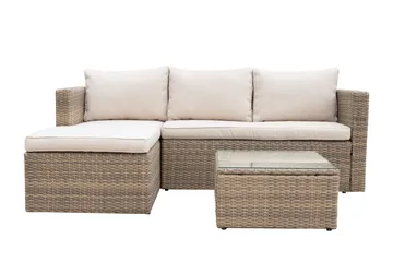 Mendoza l-formad 4-sits soffgrupp i konstrotting för altan och terrass - Brun / Beige dynor - Products - Utemöbler & utemiljö - Loungemöbler - Loungeset & loungegrupp