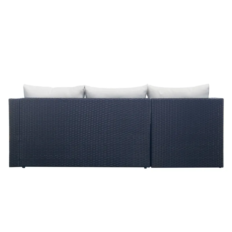 Mendoza l-formad 4-sits soffgrupp i konstrotting för altan och terrass - Svart / Vita dynor - Products - Utemöbler & utemiljö - Loungemöbler - Loungeset & loungegrupp