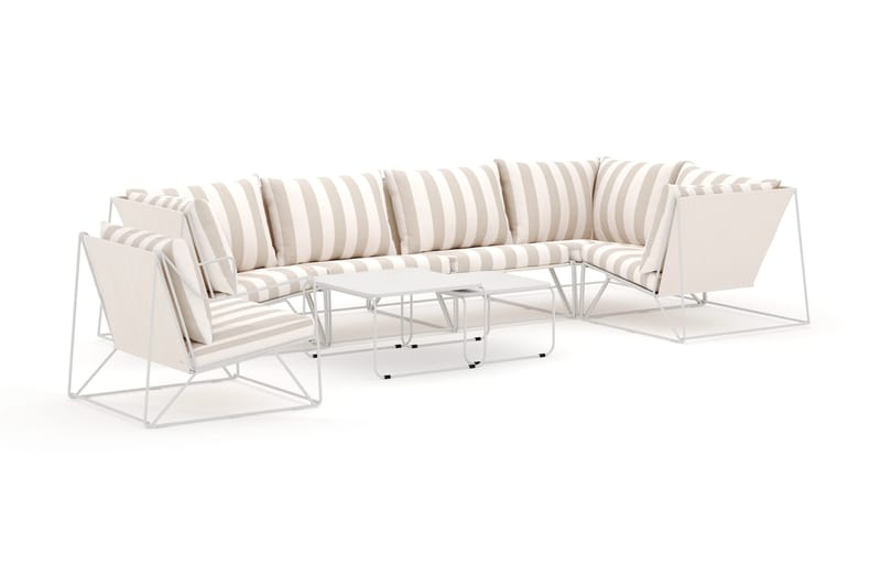 Usteryd utomhus hörnsoffa 6-sits vändbar med fåtölj - Beige/Striped - Products - Utemöbler & utemiljö - Loungemöbler - Loungeset & loungegrupp
