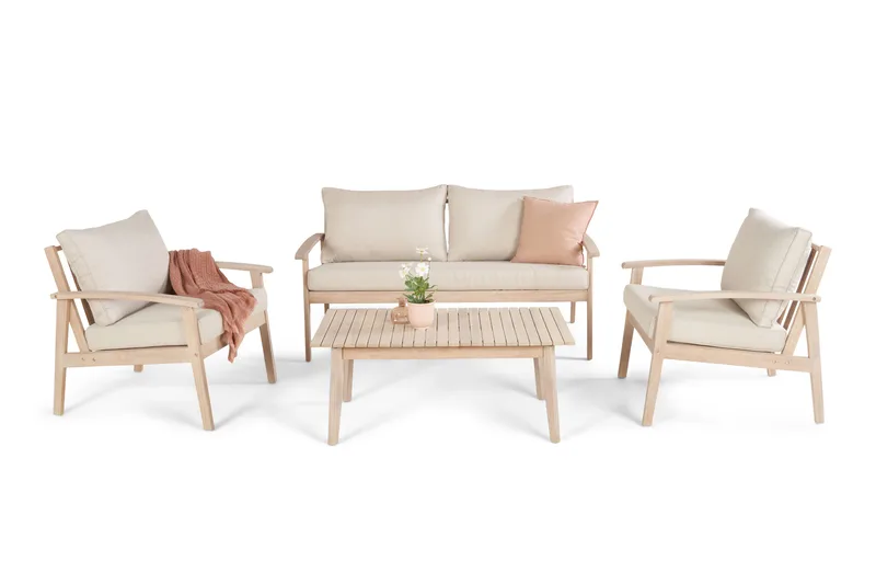 Wagnera Liten Soffgrupp utomhus - 2-sits soffa med 2 fåtöljer och soffbord i trä akacia - Beige - Products - Utemöbler & utemiljö - Loungemöbler - Loungeset & loungegrupp