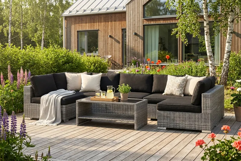 Bahamas Soffbord med hylla Utomhus 113 cm Konstrotting - Grå - Products - Utemöbler & utemiljö - Utebord & trädgårdsbord - Loungebord & soffbord utomhus