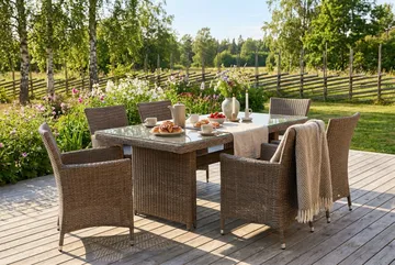 Marcus Rektangulärt Matbord utomhus 160x90 cm i konstrotting med glasskiva - Natur / Beige - Products - Utemöbler & utemiljö - Utebord & trädgårdsbord - Matbord utomhus