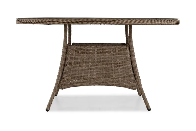 Marcus Stort Runt Matbord Utomhus 140 cm – Utebord i konstrotting med glasskiva för Uteplats och Trädgård - Natur Brun - Products - Utemöbler & utemiljö - Utebord & trädgårdsbord - Matbord utomhus