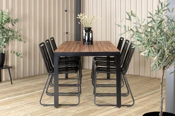Bois Matgrupp Utomhus 205cm + 6 Lindos Stapelbara Matstolar - Svart/Grå - Products - Utemöbler & utemiljö - Utegrupp - Matgrupp utomhus
