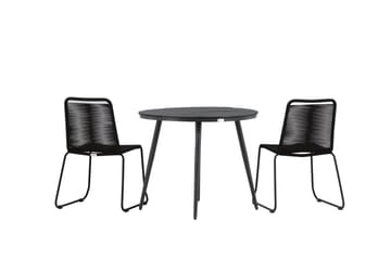 Break Cafégrupp Rund 90 cm + 2 Lindos Stapelbar Stol - Svart - Products - Utemöbler & utemiljö - Utegrupp - Cafegrupp & cafeset