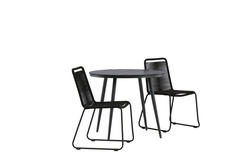 Break Cafégrupp Rund 90 cm + 2 Lindos Stapelbar Stol - Svart - Products - Utemöbler & utemiljö - Utegrupp - Cafegrupp & cafeset