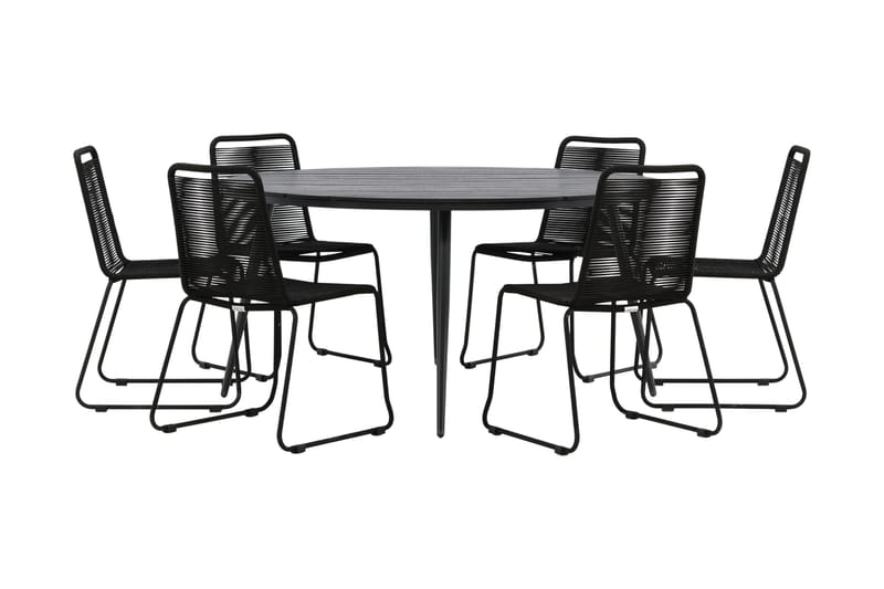 Break Matgrupp Utomhus Rund Ø150cm + 6 Lindos Stapelbara Matstolar - Svart - Products - Utemöbler & utemiljö - Utegrupp - Matgrupp utomhus