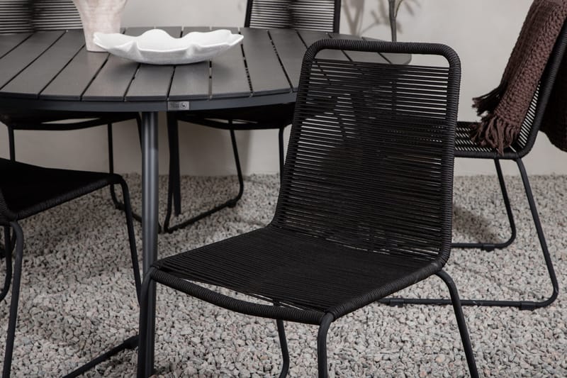 Break Matgrupp Utomhus Rund Ø150cm + 6 Lindos Stapelbara Matstolar - Svart - Products - Utemöbler & utemiljö - Utegrupp - Matgrupp utomhus