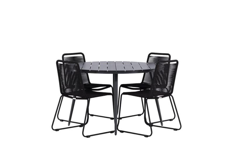 Break Matgrupp Utomhus Rund 120 cm + 4 Lindos Stapelbar Stol - Svart - Products - Utemöbler & utemiljö - Utegrupp - Matgrupp utomhus