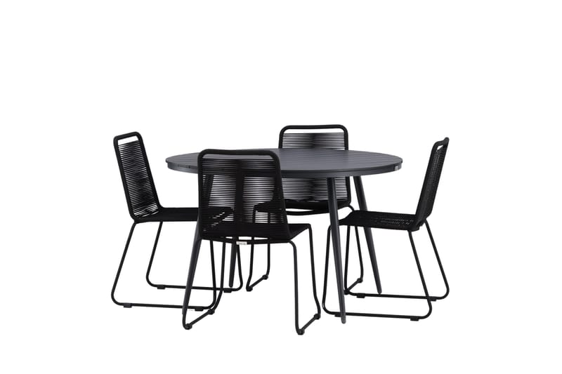 Break Matgrupp Utomhus Rund 120 cm + 4 Lindos Stapelbar Stol - Svart - Products - Utemöbler & utemiljö - Utegrupp - Matgrupp utomhus