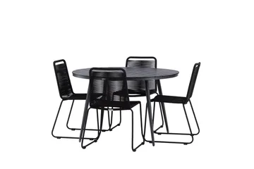 Break Matgrupp Utomhus Rund 120 cm + 4 Lindos Stapelbar Stol - Svart - Products - Utemöbler & utemiljö - Utegrupp - Matgrupp utomhus