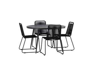 Break Matgrupp Utomhus Rund 120 cm + 4 Lindos Stapelbar Stol - Svart - Products - Utemöbler & utemiljö - Utegrupp - Matgrupp utomhus