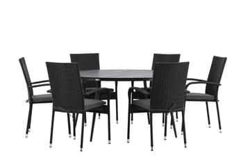 Break Matgrupp Utomhus Rund 150 cm + 6 Anna Matstol - Svart - Products - Utemöbler & utemiljö - Utegrupp - Matgrupp utomhus