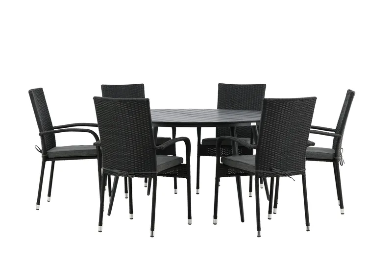 Break Matgrupp Utomhus Rund 150 cm + 6 Anna Matstol - Svart - Products - Utemöbler & utemiljö - Utegrupp - Matgrupp utomhus