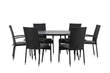 Break Matgrupp Utomhus Rund 150 cm + 6 Anna Matstol - Svart - Products - Utemöbler & utemiljö - Utegrupp - Matgrupp utomhus