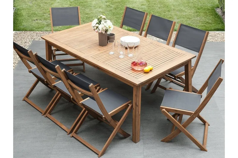 Cesana Trädgårdsmöbelset Med Utebord + 8 Utestolar+Schäslong 2 St - Trä/Natur - Products - Utemöbler & utemiljö - Utegrupp - Matgrupp utomhus