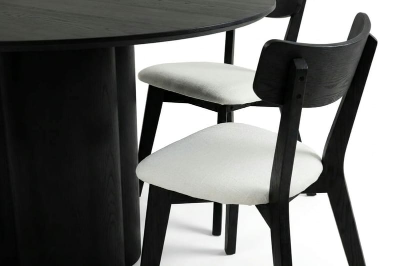 Juno Matgrupp 150 cm runt i Svart med 6 Amelia Matstolar med Dyna - Svart/Beige - Products - Utemöbler & utemiljö - Utegrupp - Matgrupp utomhus