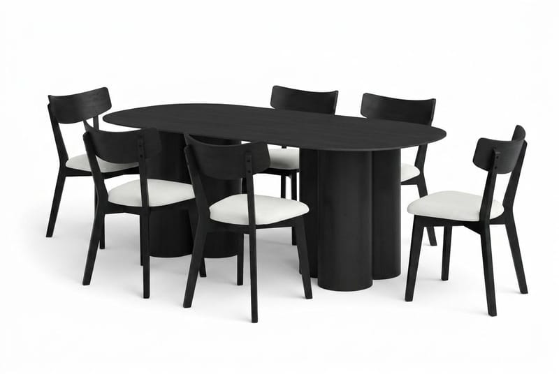 Juno Matgrupp 220 cm rektangulärt i Svart med 6 Amelia Matstolar med Dyna - Svart/Beige - Products - Utemöbler & utemiljö - Utegrupp - Matgrupp utomhus