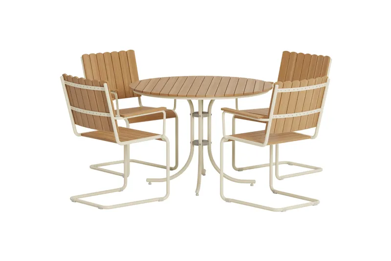 Kullaberg rund matgrupp utomhus med 4 stolar 104 cm stål aintwood, Beige