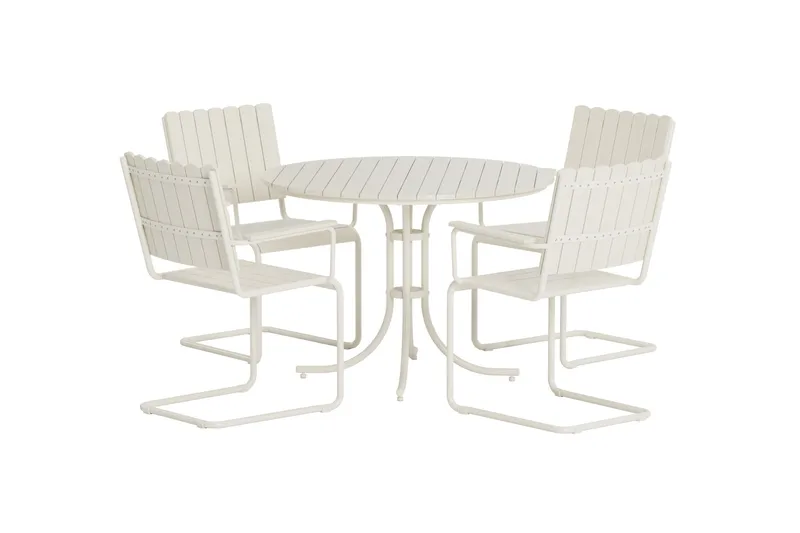 Kullaberg rund matgrupp utomhus med 4 stolar 104 cm stål aintwood - Vit - Products - Utemöbler & utemiljö - Utegrupp - Matgrupp utomhus