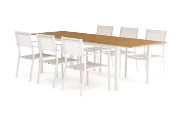 Las Vegas Förlängningsbart Matbord 220-280 cm med 6 Las Vegas Karmstolar - Natur/Vit - Products - Utemöbler & utemiljö - Utegrupp - Matgrupp utomhus