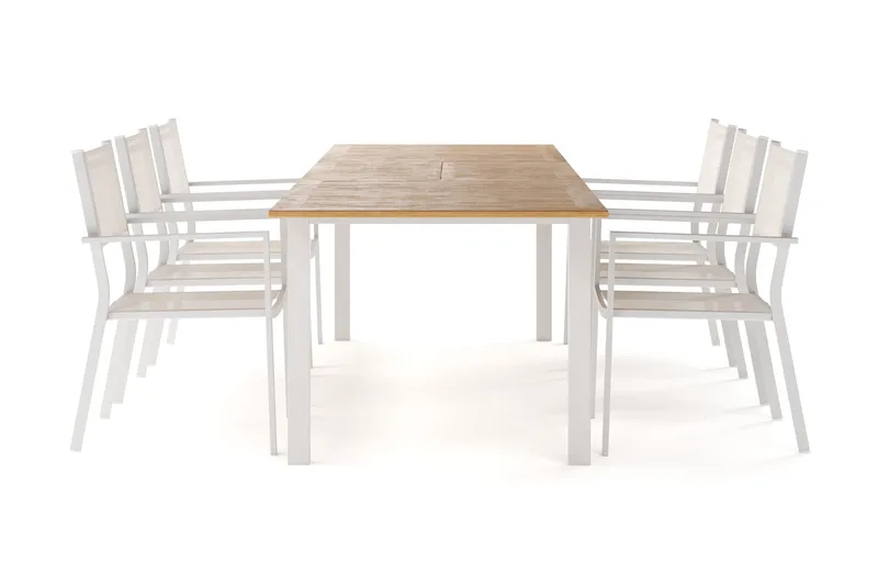 Las Vegas Förlängningsbart Matbord 220-280 cm med 6 Las Vegas Karmstolar, Natur/Vit