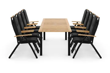Las Vegas Matgrupp 220-280x100+ 8 Stolar m Dyna - Svart/Teak - Products - Utemöbler & utemiljö - Utegrupp - Matgrupp utomhus