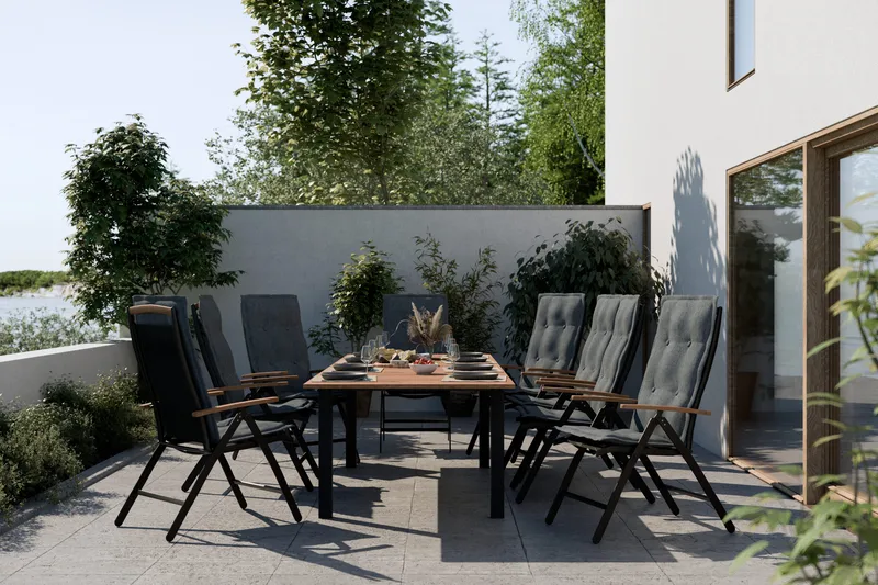 Las Vegas Matgrupp Utomhus Las Vegas 220-280 + 8 Positionsstol Lyx - Svart/Teak - Products - Utemöbler & utemiljö - Utegrupp - Matgrupp utomhus