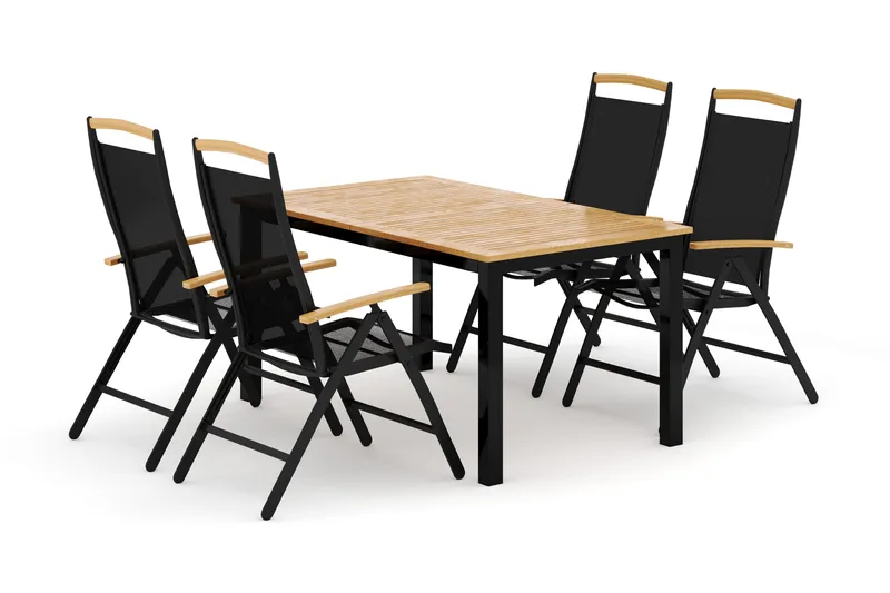 Las Vegas utomhus matgrupp förlängningsbart 152-210x90 cm med 4 Las Vegas positionsstolar - Svart - Products - Utemöbler & utemiljö - Utegrupp - Matgrupp utomhus