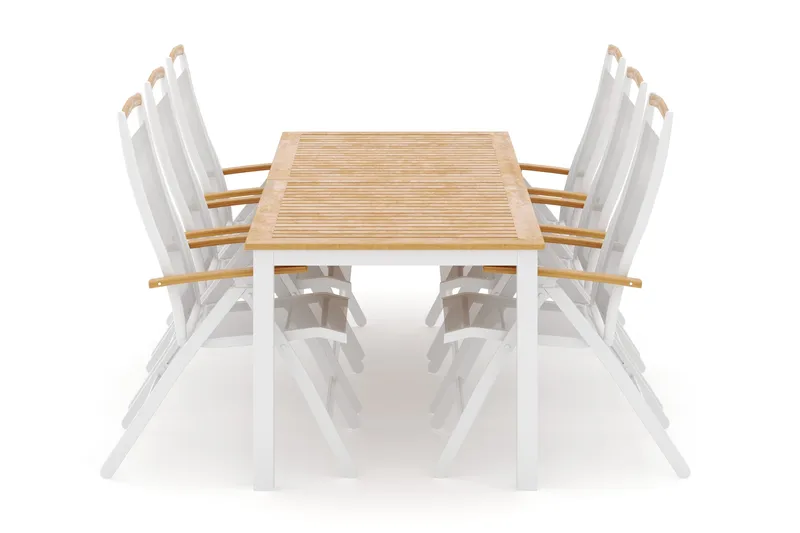 Las Vegas utomhus matgrupp förlängningsbart 220x280x100 cm med 6 Las Vegas positionsstolar, Vit