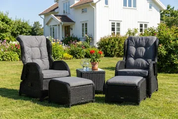 Marcus Caféset med 2 Reclinerfåtöljer Utomhus m Dyna - Svart - Products - Utemöbler & utemiljö - Utegrupp - Cafegrupp & cafeset