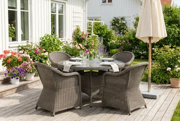 Marcus Matgrupp Utomhus 140 Rund + 4 Light Fåtöljer m Dyna - Grå - Products - Utemöbler & utemiljö - Utegrupp - Matgrupp utomhus