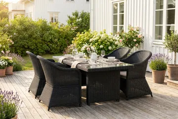 Marcus utomhus matgrupp 160x90 cm med 4 Marcus Light utefåtöljer - Svart - Products - Utemöbler & utemiljö - Utegrupp - Matgrupp utomhus