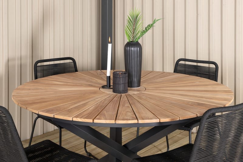 Mexico Matgrupp Utomhus Rund Ø140cm + 4 Lindos Stolar - Svart/Gul - Products - Utemöbler & utemiljö - Utegrupp - Matgrupp utomhus