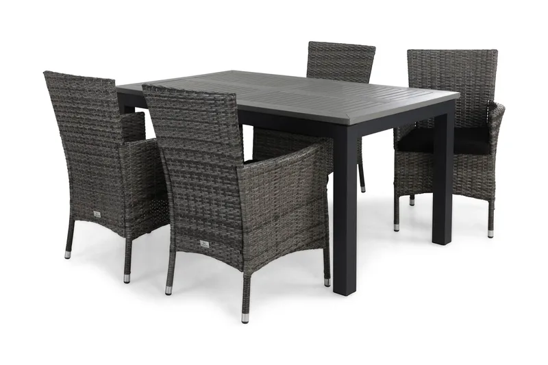 Monaco Matgrupp Utomhus 152-210 + 4 Thor Fåtölj m Dyna, Svart/Grå/Svart