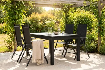Monaco utomhus matgrupp förlängningsbart 150-250x90 med 4 Maggie positionsstolar - Svart/Grå - Products - Utemöbler & utemiljö - Utegrupp - Matgrupp utomhus