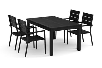 Monaco utomhus matgrupp förlängningsbart 150-250x90 med 4 Tunis stapelstolar - Svart/Grå - Products - Utemöbler & utemiljö - Utegrupp - Matgrupp utomhus