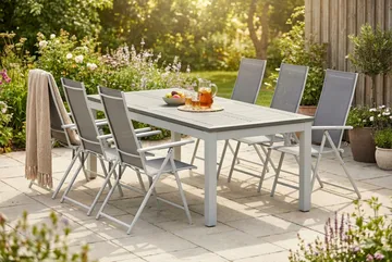 Monaco utomhus matgrupp förlängningsbart 210/310x90 med 6 Sanna positionsstolar - Vit/Grå - Products - Utemöbler & utemiljö - Utegrupp - Matgrupp utomhus