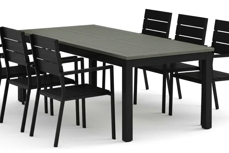 Monaco utomhus matgrupp förlängningsbart 210/310x90 med 6 Tunis stapelstolar - Svart/Grå - Products - Utemöbler & utemiljö - Utegrupp - Matgrupp utomhus